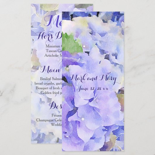 Custom Hydrangea Wedding oder Event Menu Menükarte (Vorne/Hinten)