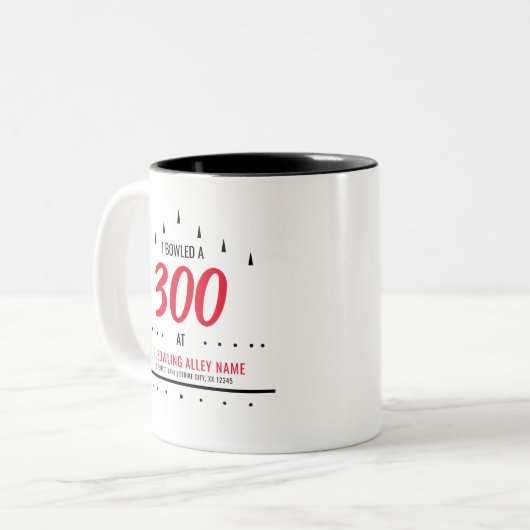 Custom "I BOWLED A 300" Bowling Alley Merch Zweifarbige Tasse (Vorderseite Links)