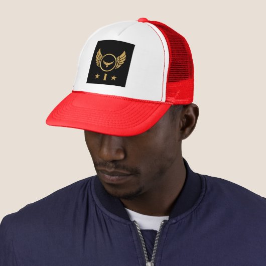 Custom I Initited Monogram-Cap Red Royal Truckerkappe (Beispiel)