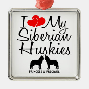 Custom I Liebe meine beiden sibirischen Huskies Silbernes Ornament