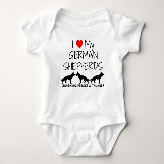 Custom I Liebe meine drei deutschen Hirten Baby Strampler (Vorderseite)