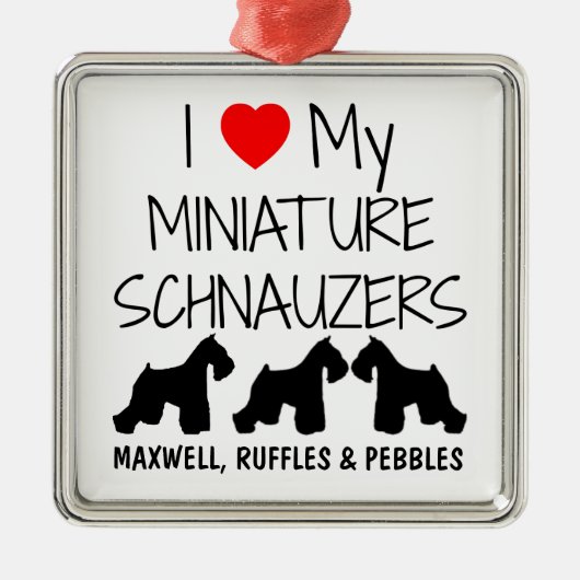 Custom I Liebe meine drei Miniaturschnauzer Silbernes Ornament (Vorne)