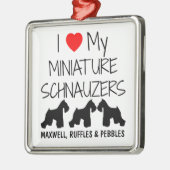 Custom I Liebe meine drei Miniaturschnauzer Silbernes Ornament (Links)