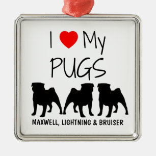 Custom I Liebe Meine drei Mops Ornament Aus Metall