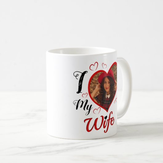 Custom I Liebe Meine Ehefrau Kalligrafie Herz Foto Kaffeetasse (VorderseiteRechts)