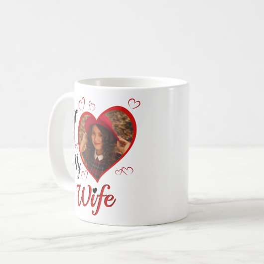 Custom I Liebe Meine Ehefrau Kalligrafie Herz Foto Kaffeetasse (Vorderseite Links)