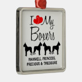Custom I Liebe meine vier Boxer Silbernes Ornament (Rechts)
