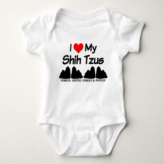 Custom I Liebe meine Vier Shih Tzu Hunde Silhouett Baby Strampler (Vorderseite)