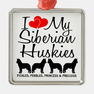 Custom I Liebe meine vier sibirischen Huskies Ornament Aus Metall