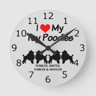 CUSTOM I Liebe meine Vier-Spielzeug-Poodle-Hunde Runde Wanduhr