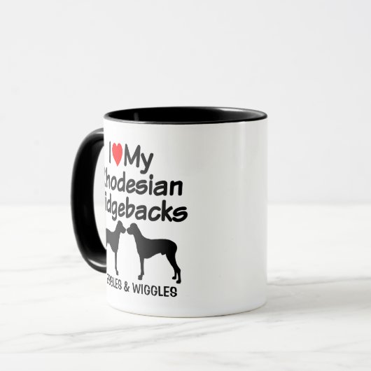 Custom I Liebe meine zwei Rhodesian Ridgeback Hund Tasse (Vorderseite Links)