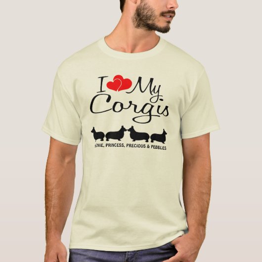 Custom I Liebe My Four Corgis T-Shirt (Vorderseite)