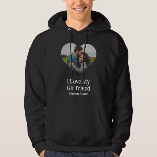 Custom I Liebe My Girlfriend Heart Foto Hoodie (Vorderseite)