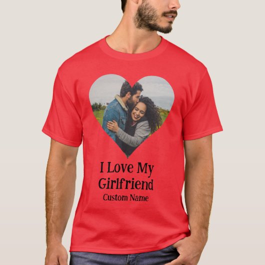 Custom I Liebe My Girlfriend Heart Foto T-Shirt (Vorderseite)