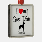 Custom I Liebe My Great Dane Silbernes Ornament (Rechts)