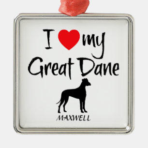 Custom I Liebe My Great Dane Silbernes Ornament