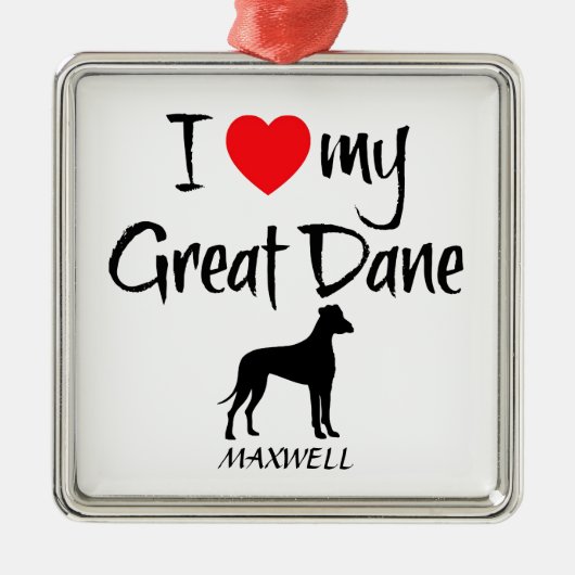Custom I Liebe My Great Dane Silbernes Ornament (Vorne)