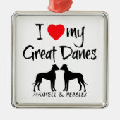 Custom I Liebe My Great Danes Silbernes Ornament (Vorne)
