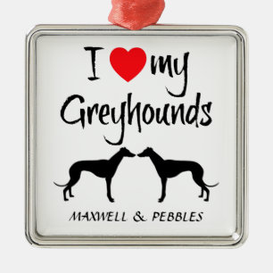 Custom I Liebe My Greyhound Hunde Silbernes Ornament
