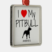 Custom I Liebe My Pitbull Silbernes Ornament (Rechts)