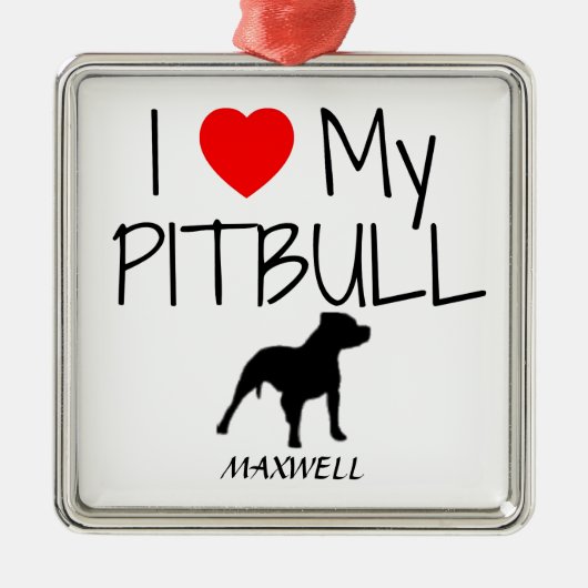 Custom I Liebe My Pitbull Silbernes Ornament (Vorne)