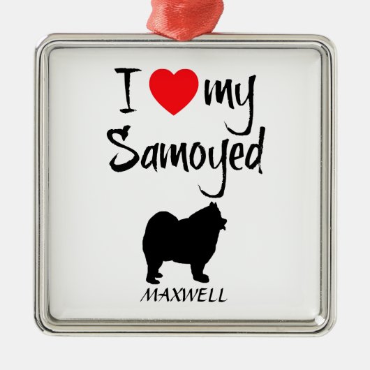 Custom I Liebe My Samoyed Silbernes Ornament (Vorne)