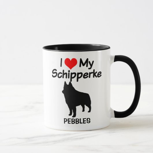 Custom I Liebe My Schipperke Dog Silhouette Tasse (Rechts)