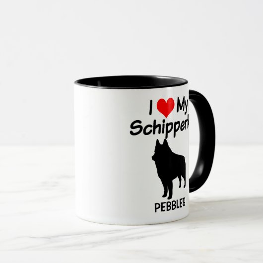 Custom I Liebe My Schipperke Dog Silhouette Tasse (VorderseiteRechts)