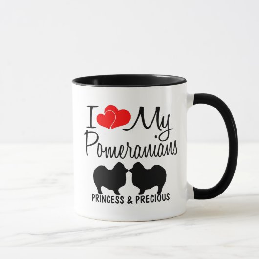 Custom I Liebe My Two Spitz Hunde Tasse (Rechts)