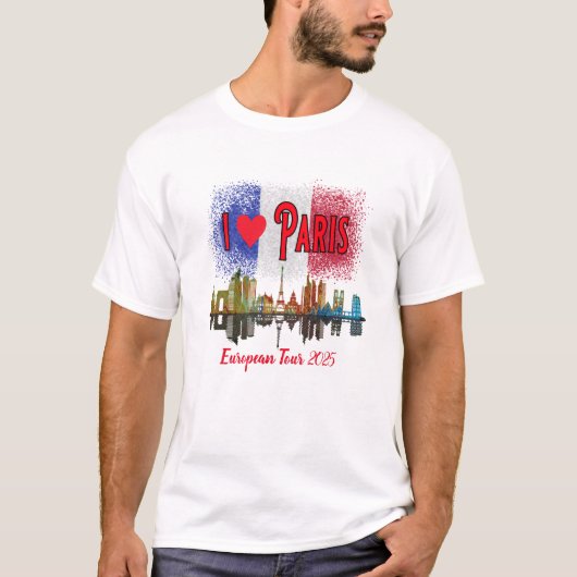 Custom I Liebe Paris Skyline Französisches Flaggen T-Shirt (Vorderseite)