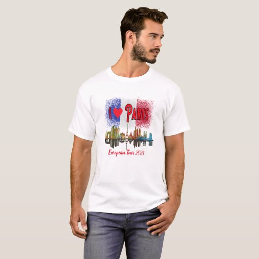 Custom I Liebe Paris Skyline Französisches Flaggen T-Shirt (Vorne ganz)