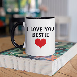 Custom I Liebe You Bestie Text Niedlich Red Heart Tasse