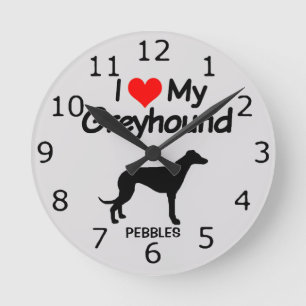 CUSTOM I Love My Greyhound Dog Runde Wanduhr