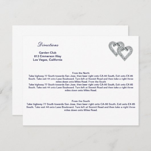 Custom Ice Blue Hearts Direction Card Begleitkarte (Vorne/Hinten)