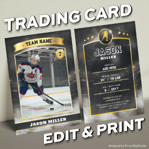 Custom Ice Hockey Trading Card Black Gold Stadium Telefonnummerkarte