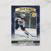 Custom Ice Hockey Trading Card Blue Gold Stadium Telefonnummerkarte (Vorderseite)