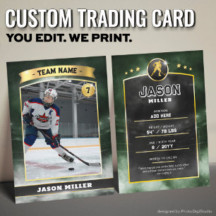 Custom Ice Hockey Trading Card Green Gold Stadium Telefonnummerkarte