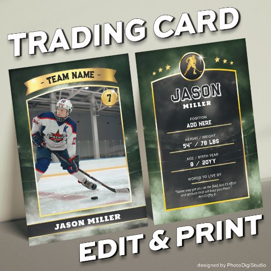 Custom Ice Hockey Trading Card Green Gold Stadium Telefonnummerkarte