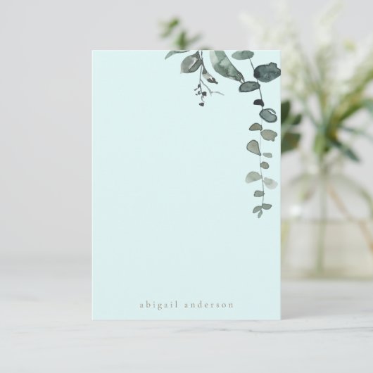 Custom Icy Blue Botanical Foliage Bridge Blank Dankeskarte (Stehend Vorderseite)