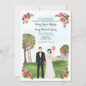 Custom Illustrated Couple Portrait Farm Wedding Einladung (Vorderseite)