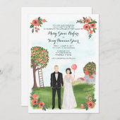 Custom Illustrierten Couple Portrait Farm Wedding Einladung (Vorne/Hinten)