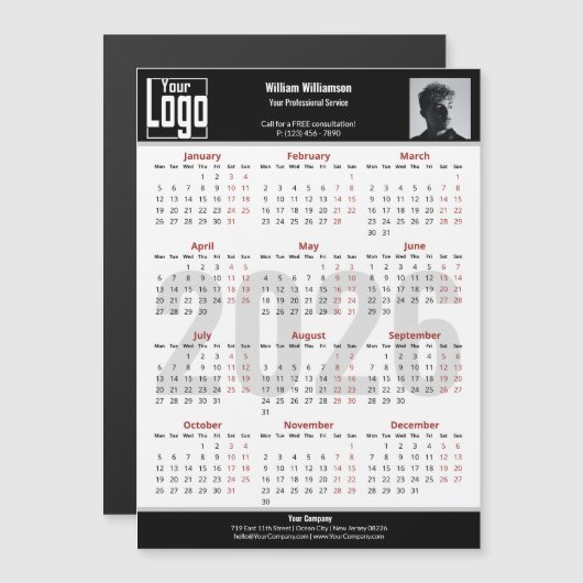 Custom Image Logo Black White 2026 Calendar Magnet (Vorne/Hinten)