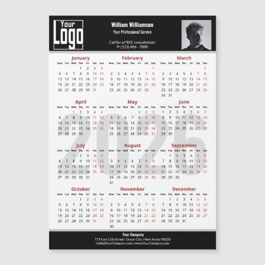 Custom Image Logo Black White 2026 Calendar Magnet (Vorderseite)