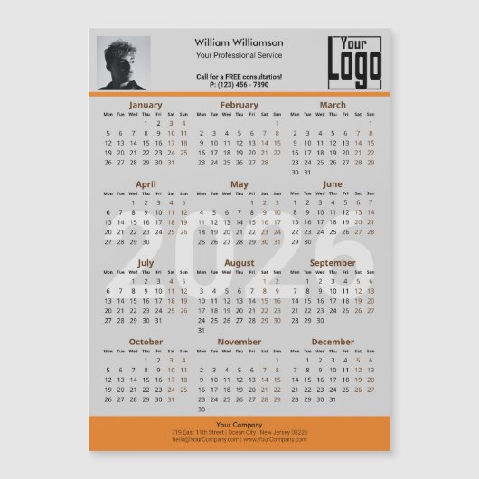 Custom Image Logo Gray Orange 2026 Calendar Magnet (Vorderseite)