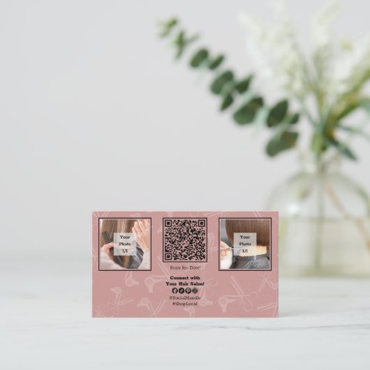 Custom Image Pink Haar Salon QR Code Soziales Visitenkarte (Stehend Vorderseite)