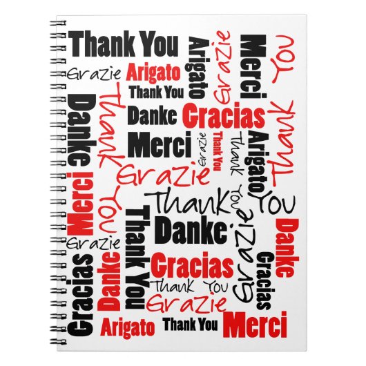 Custom Image Red Black Danke Word Cloud Notizblock (Vorderseite)