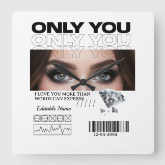 Custom Image & Text | Personalized Quadratische Wanduhr