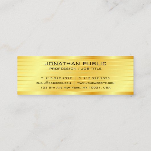 Custom Imitate Gold Moderne Elegante Premium Silk Mini Visitenkarte (Rückseite)