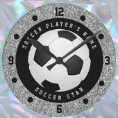Custom Imitate Silver Glitzer Fußball Fußball Fußb Runde Wanduhr