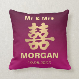 Custom Imitats Gold Doppeltes Glück für Hochzeiten Kissen